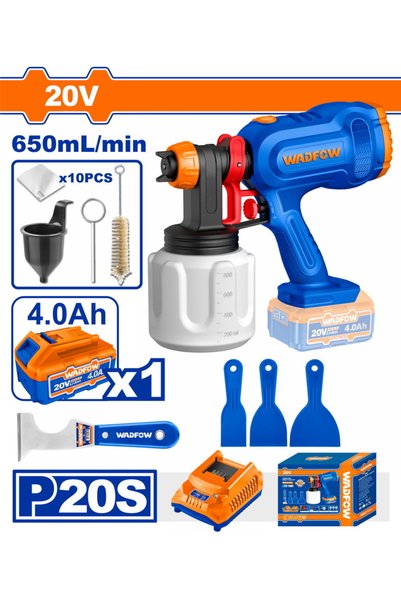 WADFOW Σετ Πιστολιού Βαφής με Μπαταρία Li-ion 20V/4Ah / 1 Μπαταρία (WSU30668E)