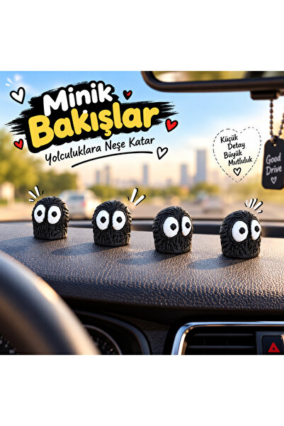 STS Oto Aksesuar Araç İçi Torpido Süsü Tek Adet Minik Kara Göz Figür Seti Sev...