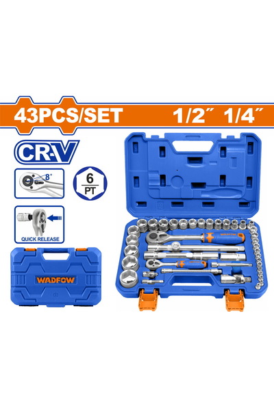 WADFOW Σετ Καρυδάκια 1/4 " & 1/2 " 43 τεμάχια (WST3D43)