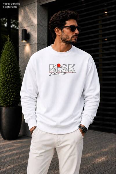 caddekombin Men's Risk Printed Crew Neck Casual Regular Fit Sweatshirt