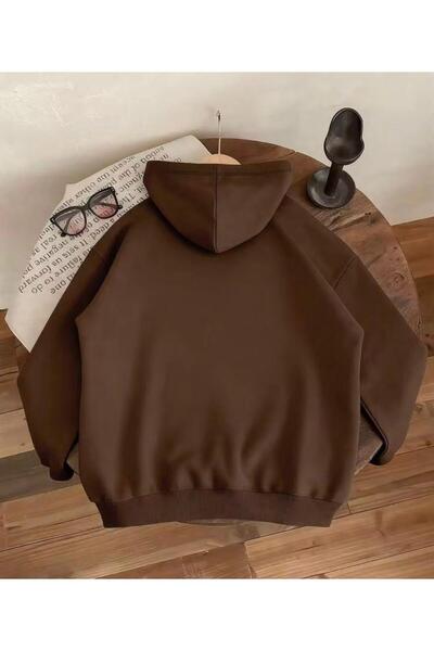 MORNİNG KİDS ERKEK Çocuk Kapşonlu Kurt Baskılı Kahverengi Sweatshirt