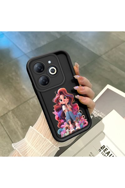 ucuc Infinix Smart 8/8 Pro Compatible Black Silicone Case Cute Cartoon Girl P...