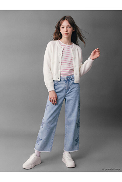LC Waikiki Sparkling Choices Wide Leg Embroidered Girls' Jean Pants from Shin...