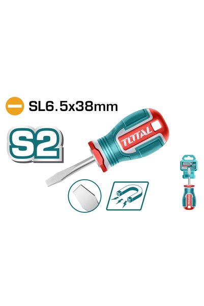 TOTAL Μαγνητικό Κοντό Κατσαβίδι Ίσιας Μύτης SL 6X38mm (TSDSL6038)