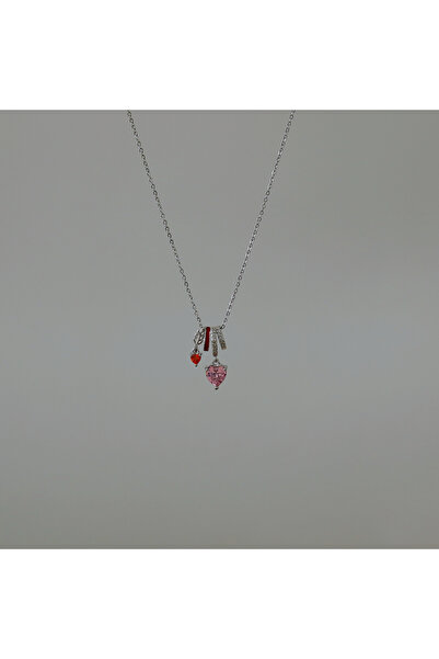Peach Jewelry Μενταγιόν Κυκλική Σύνθεση Με Κόκκινες Λεπτομέρειες, Καρδιά Ροζ ...
