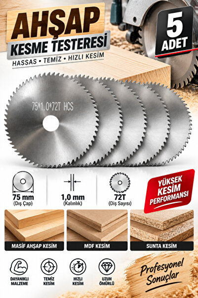 DynamicTech Ahşap Kesme Testere Diski 75 mm Taşlama Testere Bıçağı Disk 5'li ...