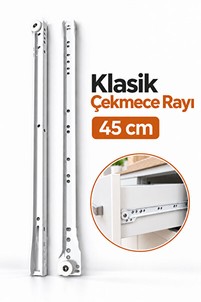 Badem10 Klasik Mobilya Çekmece Rayı 45 CM 1 Takım Sağ Sol Metal Sürgü Rayı Do...