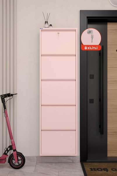 Ceha Kilitli 5'li Metal Ayakkabılık - Toz Pembe/Blush