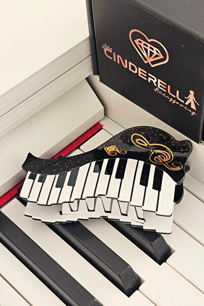 Cinderella Piyano Tasarım Asetat Lüks Mandal Toka 10cm - Hediyelik Müzik Öğre...