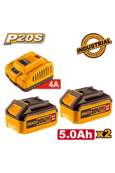 Ingco Σετ 2 τεμαχίων μπαταριών Li-Ion 20V 5.0Ah + 1 τεμάχιο φορτιστή 4A (FBCP...