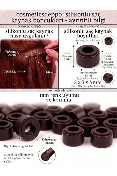cosmeticsdeppo Saç Kaynak, Tinsel ve Saç Süsü Takma Boncuğu (Koyu Kahve -100 Adet)
