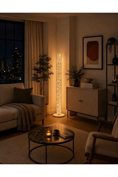 Betül Home Design Abajur Detaylı Renkli Led Lambader 3 Renk Işıklı Salon Yata...