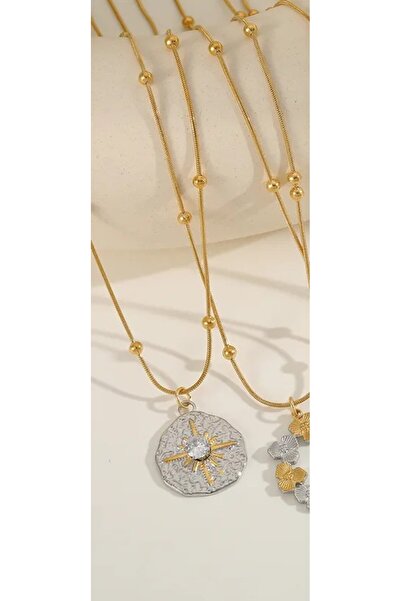 Peach Jewelry Μενταγιόν Κύκλος Ασημί Ήλιος Ανάγλυφος Χρυσός Με Ball Chain Και...
