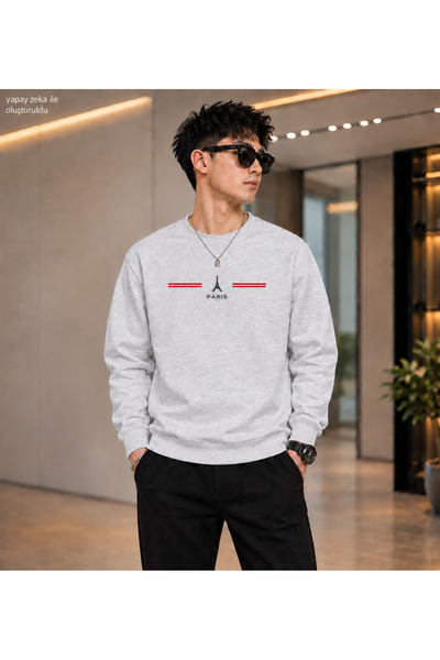 caddekombin Men's Paris Eiffel Tower Printed Crew Neck Casual Regular Fit Swe...