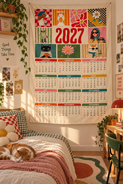 ALAMODECOR Pinterest Tarzı Duvar Takvimli 2027 Duvar Örtüsü