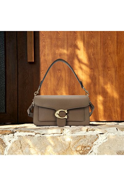 COAC Tabby 26 Polished Pebble Leather Top Handle Shoulder Bag Dark Brown (Gol...