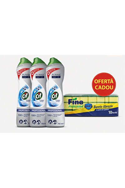 Cif 3 Professional Cremă De Curățat Non-Abrazivă + 1 set 10 bureti Fine Profe...