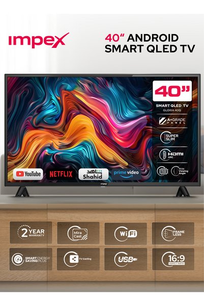 IMPEX تلفزيون ذكي QLED مقاس 40 بوصة، دقة كاملة 1920×1080، تلفزيون ذكي بنظام أ...
