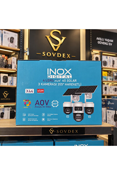 inox X44 4 Lens AOV 4G Solar Güvenlik Kamerası – 3 Kameralı 355° Hareketli Si...