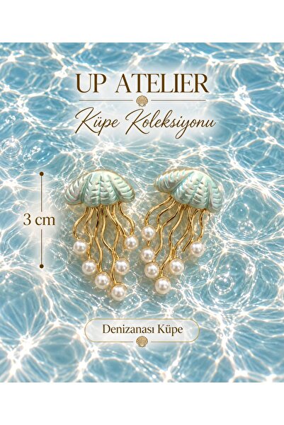 Up Atelier أقراط على شكل قنديل البحر مع لآلئ 3 سم