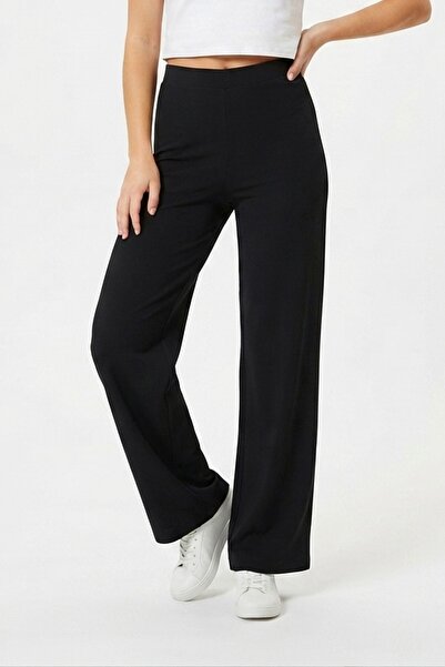 Şeker Portakalım Women's High Waist Ribbed Flexible Wide Leg Knitted Fabric C...