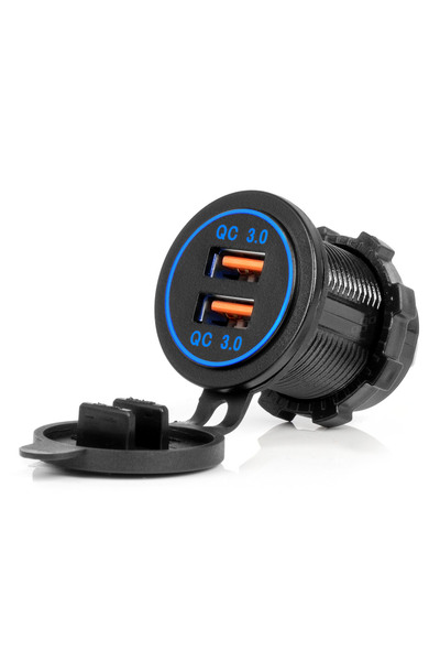 AMIO Încărcător auto cu porturi USB, impermeabil, 2xUSB QC3.0 12V 24V
