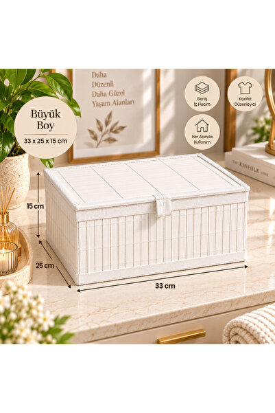 Le Paon Bambu Organizer Kutu Büyük Boy Kapaklı Saklama Kutusu Çok Amaçlı Düze...
