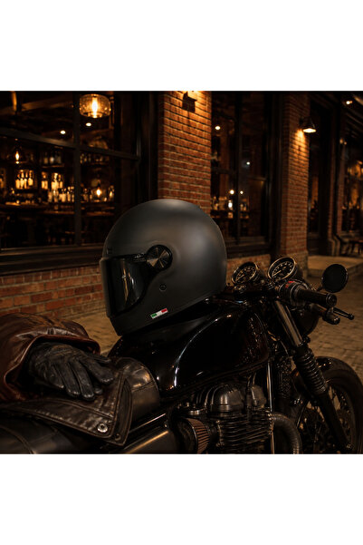 YYK SWAY V6 Full Face Retro Kask Siyah Vizör