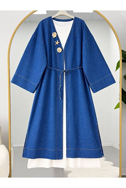 EC MODA Women's Hijab Kimono with Gold Accessory Detail