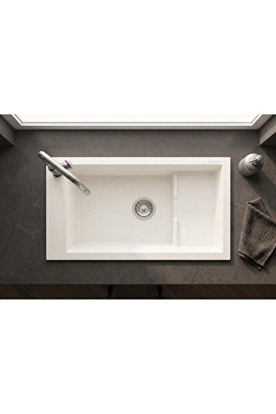 GÜNEY ANKASTRE RealStone P023 KNIDOS 82,5×46 cm Beyaz Granit Evye + Çiftli Si...
