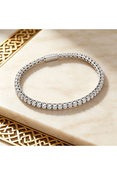Generic Brand 9K Silver Color Tennis Bracelet with a Dense Design of Decorati...