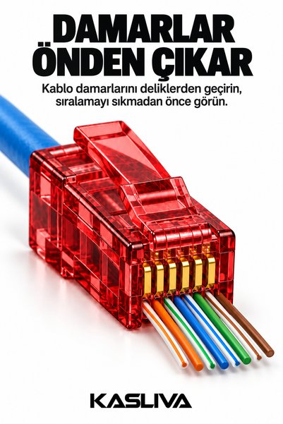 Kasliva 100 Pcs Red Rj45 Smart End - Easy Pass through Hole Connector Cat5 Cat6