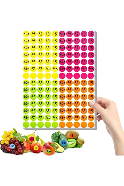 Arabest Garage Sale Price Stickers,1400 Pieces,4 Colors,3/4 Inch Round Pre-Pr...