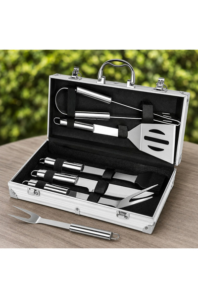 Vivendo Set 5 Ustensile Gratar Otel Inoxidabil cu Cutie Depozitare Aluminiu