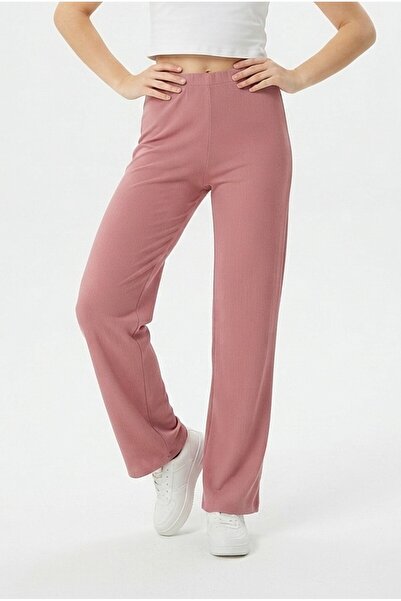 Şeker Portakalım Women's High Waist Ribbed Flexible Wide Leg Knitted Fabric C...
