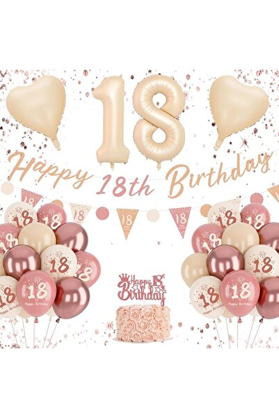 GENERAL 18th Birthday Decorations for Women,18th Retro Blush Pink Balloons,Ha...