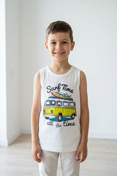 OEM Tricou fara maneci baieti din bumbac cu imprimeu grafic Surf Time, BBX-7753