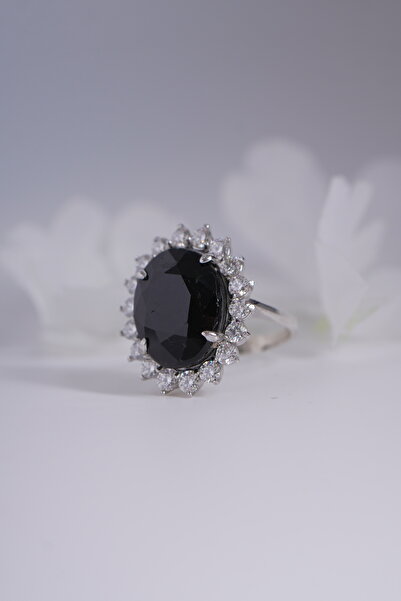 Aksesuaring 12*16mm Safir & Mozanet Taşlı Gümüş Yüzük
