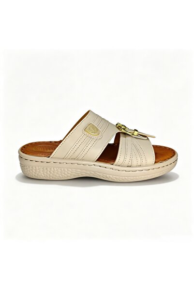 WUXIAO MALL Retro metal buckle wedge heel sandals, leather thick arch massage...