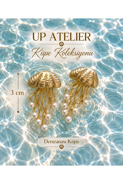 Up Atelier أقراط على شكل قنديل البحر مع لآلئ 3 سم