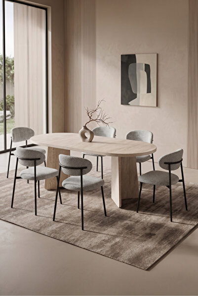 asaella mobilya Hopilon Traverten 90x168 Mdf Masa, Mdf X Ayak, Metal Polo San...