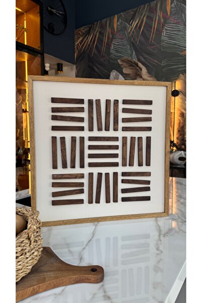 Denge No. 3 El Yapımı Doğal Meşe 3 Boyutlu Ahşap Duvar Tablosu 50x50 cm