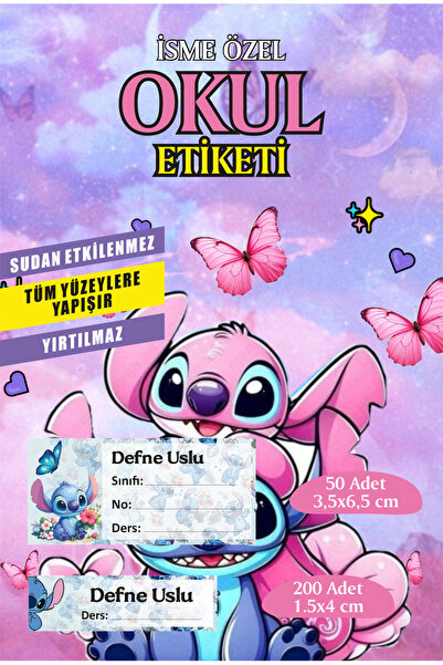 Stitchli Okul Defter Etiketi