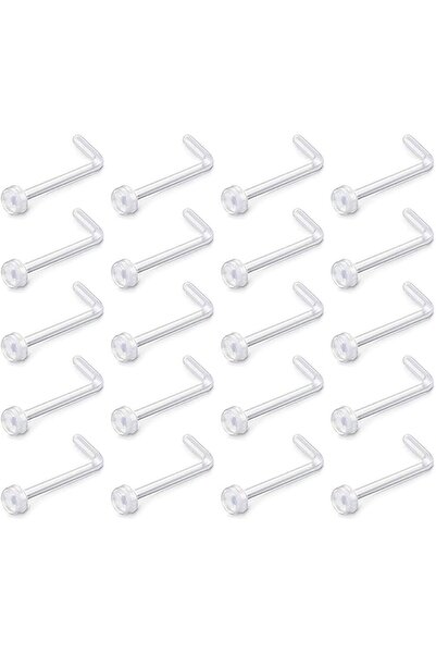 GENERAL D.Bella 18g Clear Nose Ring Retainer Bioflex L Shape Nose Rings Studs...