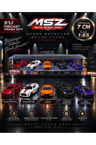 PONİKİDO Msz Set of 5 Metal Toy Cars Die-Cast Model Sports Vehicle Porsche Nissan Audi Lamborghini Pagani