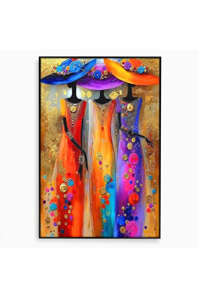 Luxcanva Tablou Canvas Doamne Elegante Cu Palarii 40x60 cm cu Rama Negru Moda...