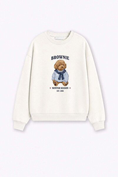 Monila Kadın Premium Kumaş 3 İplik Şardonlu Ayıcık Baskılı Sweatshirt