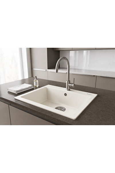 GÜNEY ANKASTRE RealStone K002 DIDYMA 60 60×53 cm Beyaz Granit Evye + Tekli Si...