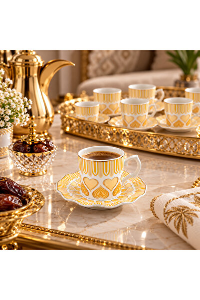 Dania طقم فناجين قهوة بورسلان فاخر مع صحون مزخرفة بالذهبي – 6 فناجين + 6 صحون...