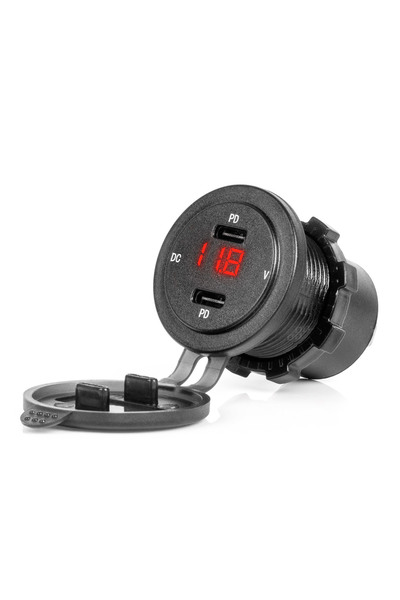 AMIO Încărcător auto cu porturi USB și tester de tensiune impermeabil 2x USB-...